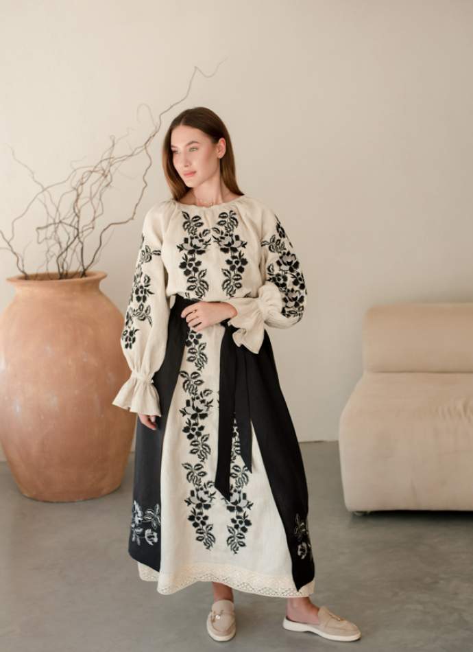 Комплект "Княжа" — вишита лляна сукня + плахта з поясом, арт.4699