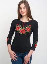 Чорна футболка з вишивкою маки, арт. 5120