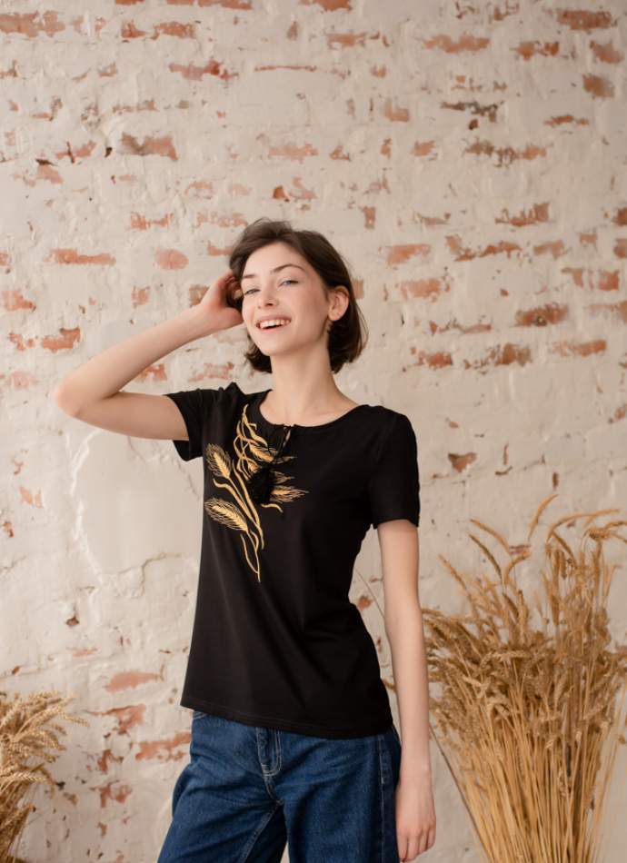 Чорна футболка з вишивкою, арт. 5146к.р.