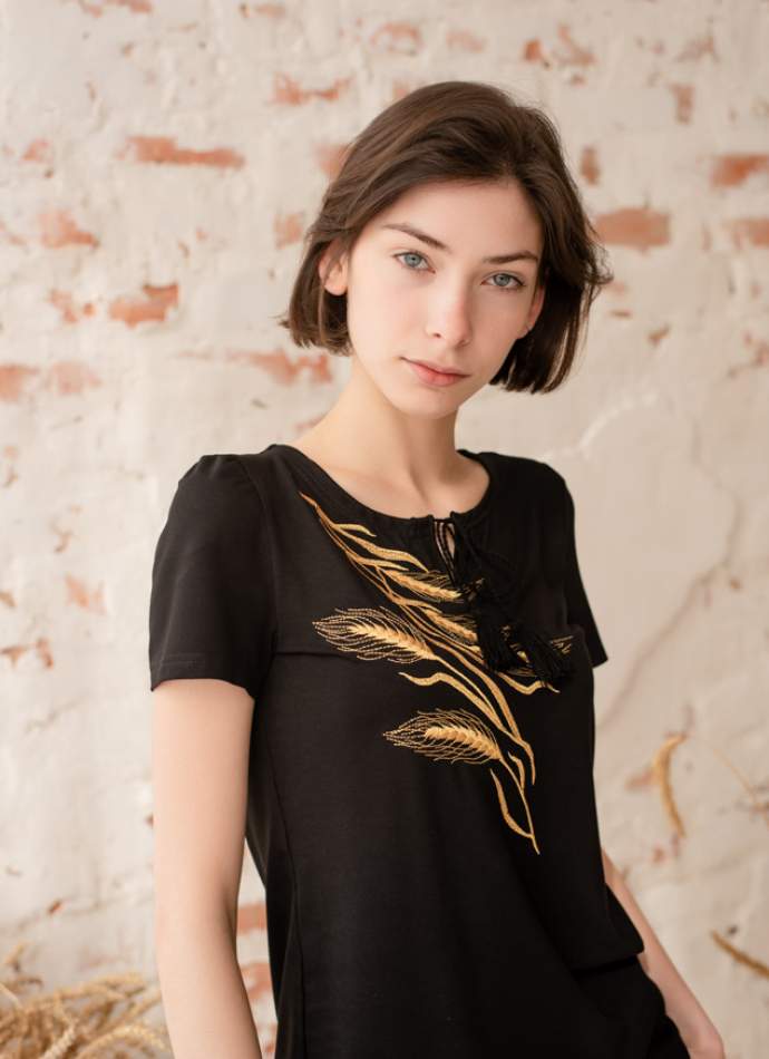 Чорна футболка з вишивкою, арт. 5146к.р.
