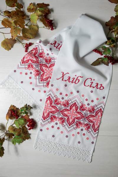 Рушник "Хліб сіль" під коровай,"Оберіг" червоний , арт ОберігЧ-08