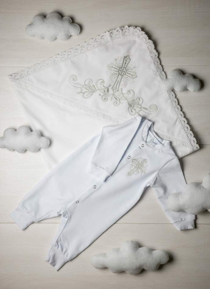 Боді, трикотаж "Хрест гладь на серці" - срібло, арт.7075