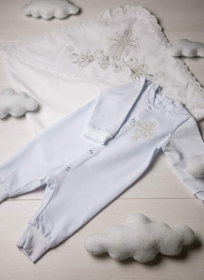 Боді, трикотаж "Хрест гладь на серці" - срібло, арт.7075