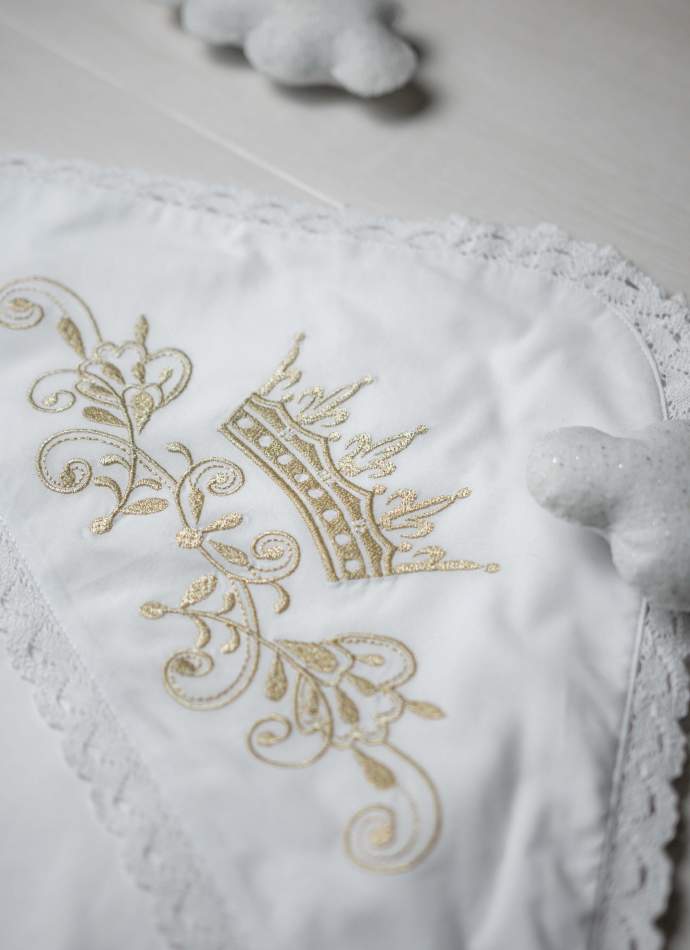 Крижма "Корона гладь" золото, з плюшем, бавовняне мереживо, арт.7055