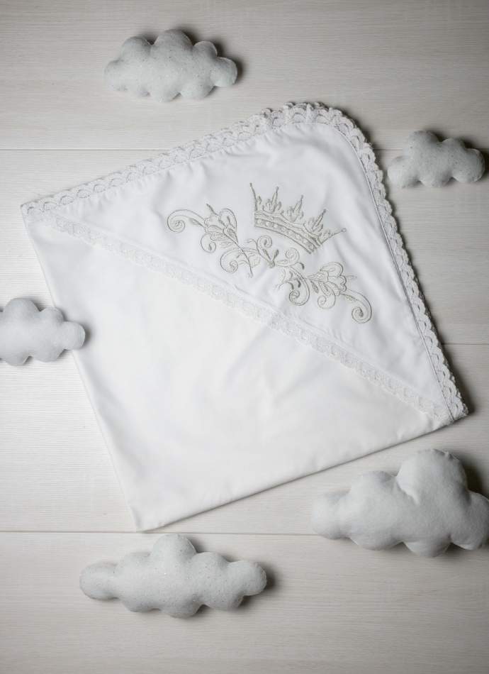 Крижма "Корона гладь" срібло, з плюшем, бавовняне мереживо, арт.7057