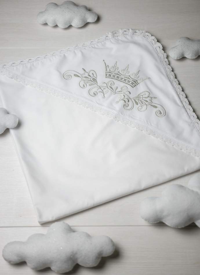 Крижма "Корона гладь" срібло, з плюшем, бавовняне мереживо, арт.7057