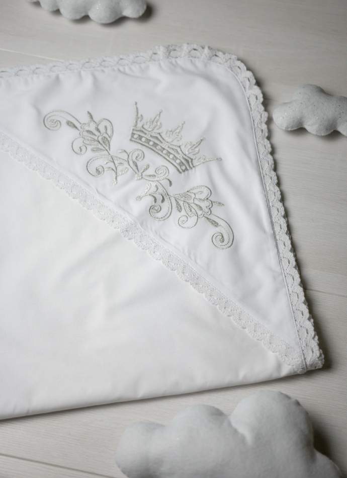 Крижма "Корона гладь" срібло, з плюшем, бавовняне мереживо, арт.7057