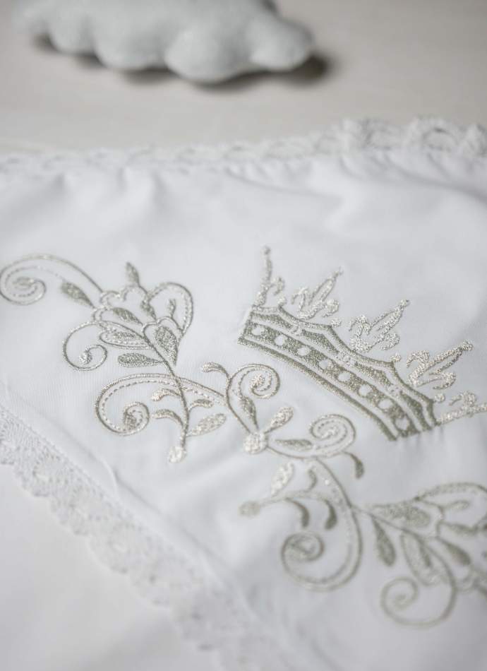 Крижма "Корона гладь" срібло, з плюшем, бавовняне мереживо, арт.7057