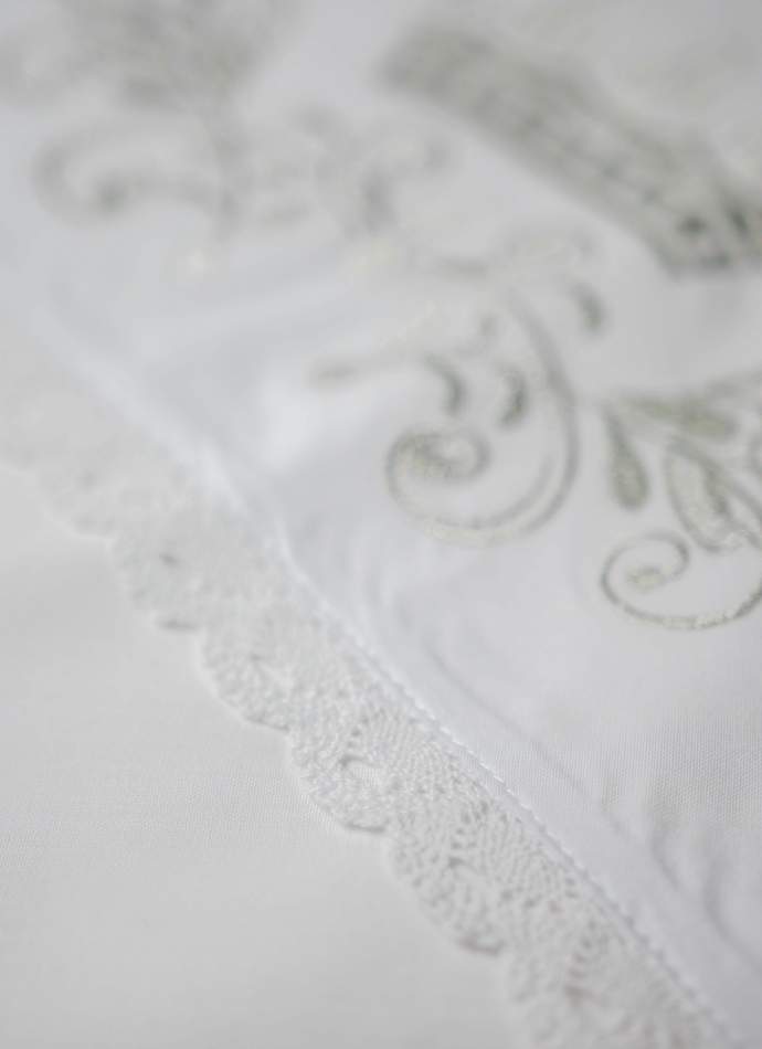 Крижма "Корона гладь" срібло, з плюшем, бавовняне мереживо, арт.7057