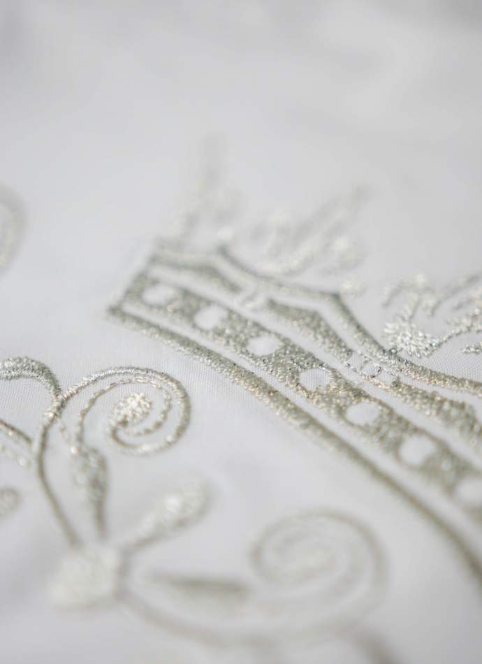 Крижма "Корона гладь" срібло, з плюшем, бавовняне мереживо, арт.7057