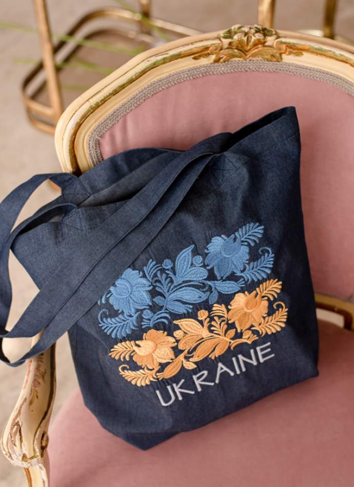Шопер «Ukraine» (джинсовий з вишивкою),арт 7113