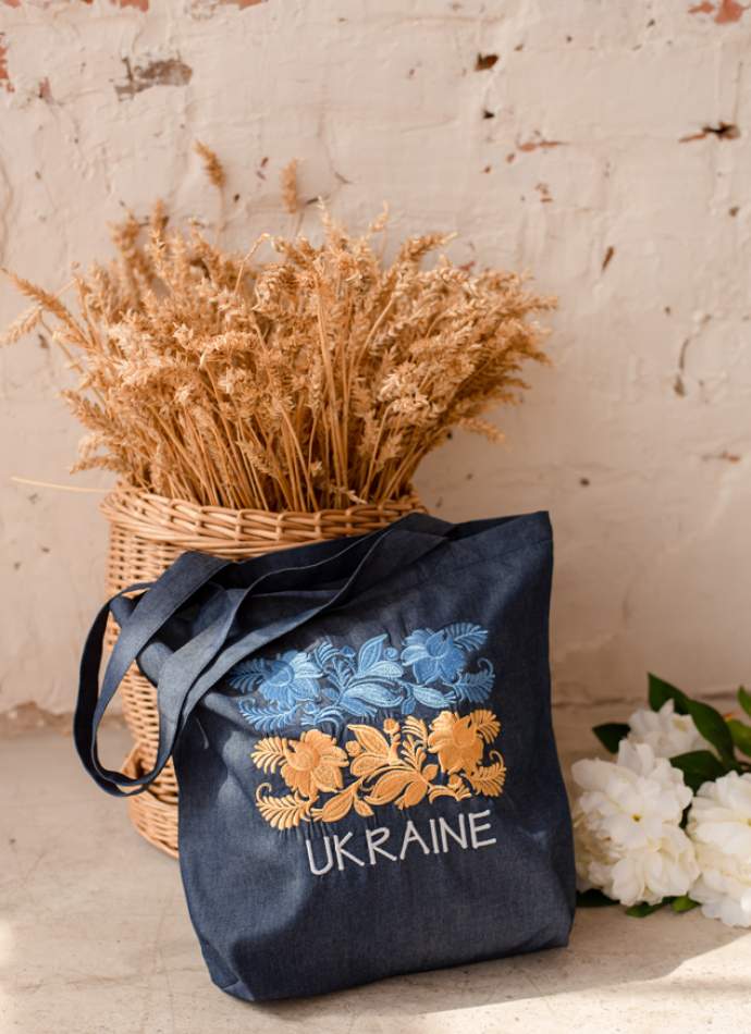 Шопер «Ukraine» (джинсовий з вишивкою),арт 7113