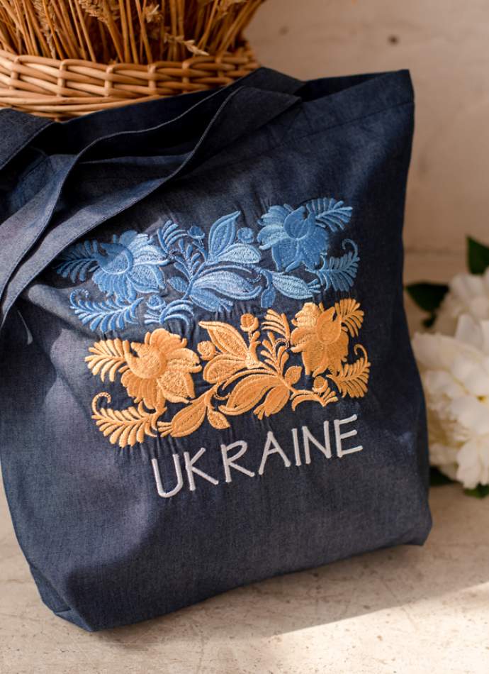 Шопер «Ukraine» (джинсовий з вишивкою),арт 7113
