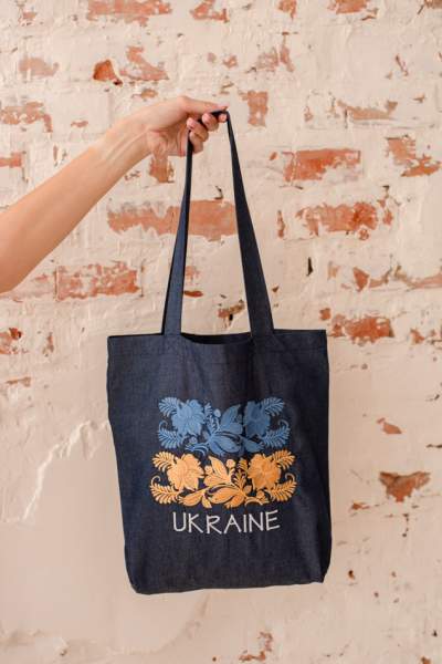 Шопер «Ukraine» (джинсовий з вишивкою),арт 7113