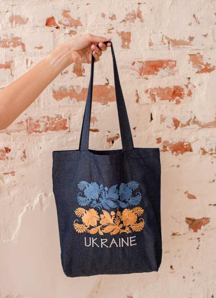 Шопер «Ukraine» (джинсовий з вишивкою),арт 7113