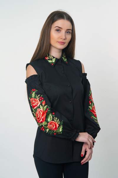 Чорна сорочка вишита, відкриті плечі, арт. 4510