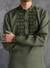 Сучасна чоловіча вишита сорочка з планкою, арт. 4240-льон хакі