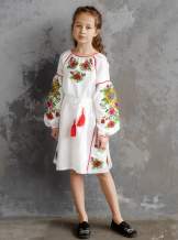 Белое детское платье-вышиванка "подсолнухи", арт. 4345-лён