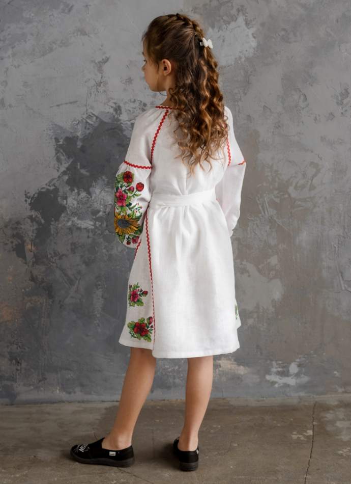 Біле дитяче плаття-вишиванка "соняшники", арт. 4345-льон