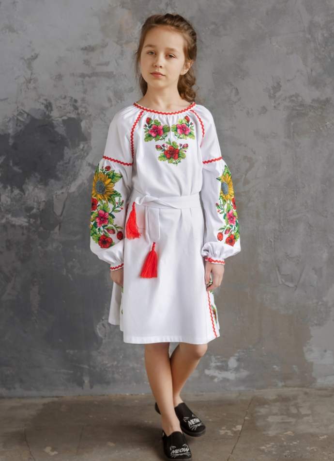 Біле дитяче плаття-вишиванка "соняшники", арт. 4345-бавовна