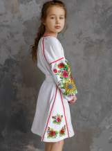 Белое детское платье-вышиванка "подсолнухи", арт. 4345-хлопок