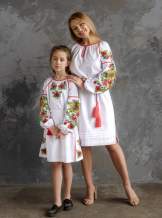 Белое детское платье-вышиванка "подсолнухи", арт. 4345-хлопок