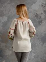 Льняна блуза с вышивкой (подсолнухи), арт. 4557 серая