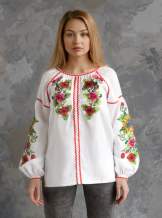 Белая блуза с вышивкой (подсолнухи), арт. 4557-лён