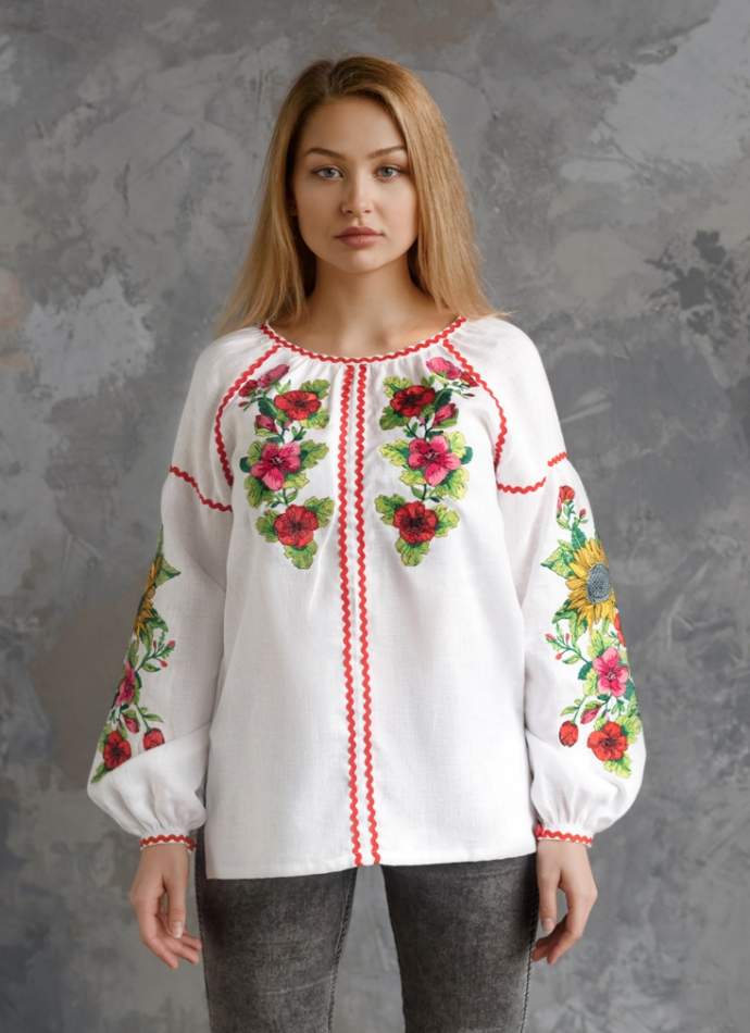 Біла сорочка з вишивкою (Соняхи), арт. 4557-льон