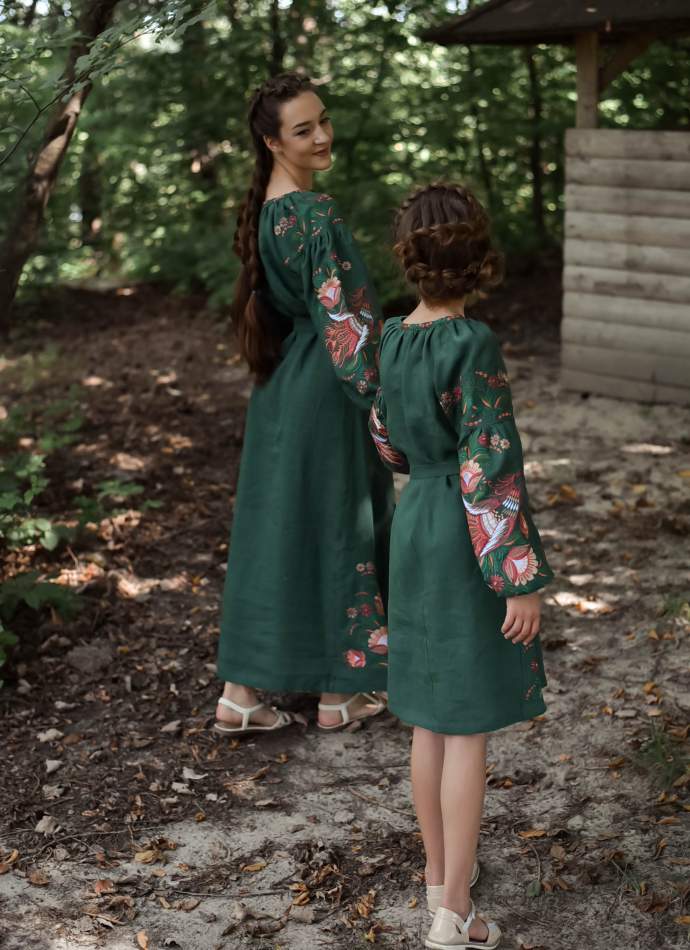 Лляне зелене дитяче плаття-вишиванка, арт. 4352