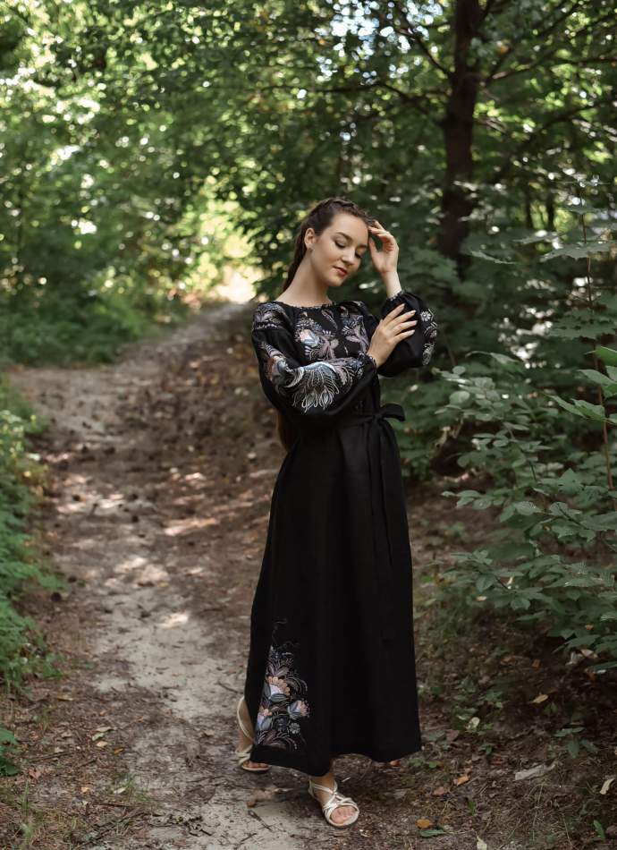 Чорна довга сукня з льону, арт. 4602