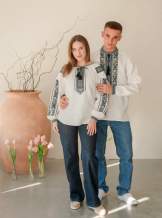 Білі парні льонові вишиванки Борщівська Гармонія, арт 4686+4280