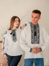Білі парні льонові вишиванки Борщівська Гармонія, арт 4686+4280