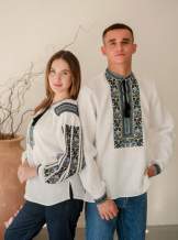 Білі парні льонові вишиванки Борщівська Гармонія, арт 4686+4280
