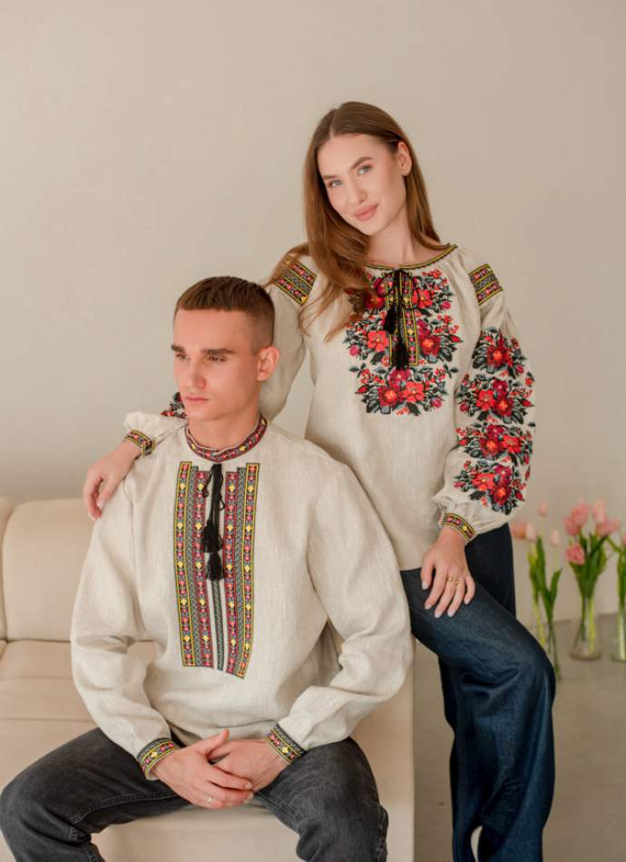 Сімейний комплект вишиванок з натурального льону,арт 4689+4283