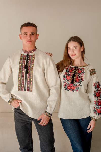 Сімейний комплект вишиванок з натурального льону,арт 4689+4283