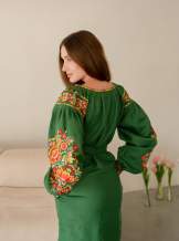 Лляне плаття з вишивкою (зелене), арт. 4505-коротке
