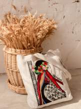 Лляний шопер «Українка у віночку» – натуральний невибілений льон, велика вишивка,арт 7109
