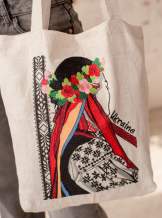 Лляний шопер «Українка у віночку» – натуральний невибілений льон, велика вишивка,арт 7109