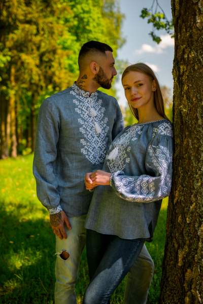 Сімейні вишиванки,з льону,біла вишивка "Світанок" , арт. 4261+4626
